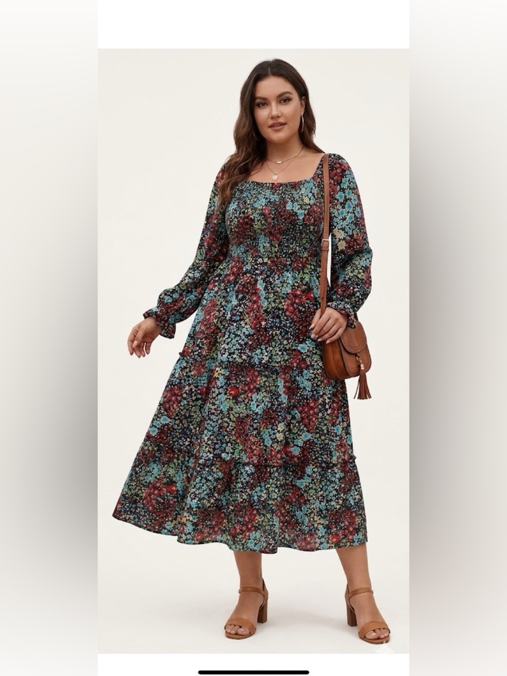 Vibrant Floral Long Sleeve Midi Dress